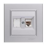 Розетка компьютерная+гнездо СП Karea 16А IP20 CAT 5 сереб. Makel 56065035