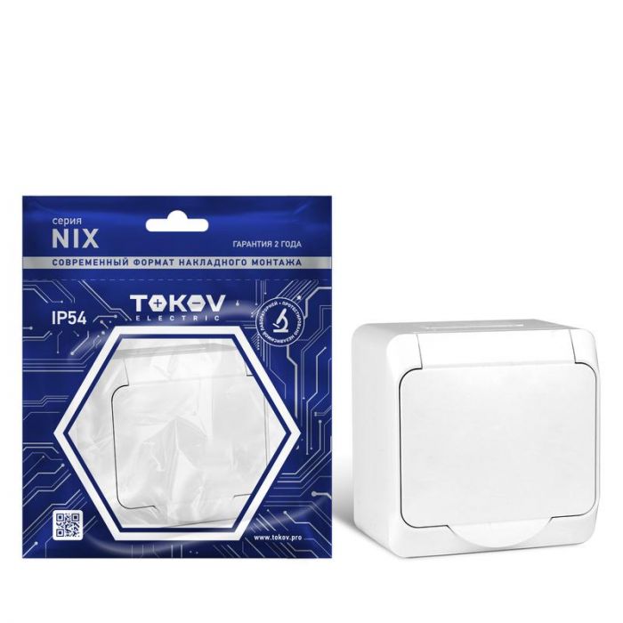 Розетка 1-м ОП Nix 16А IP54 250В с заземл. с крышкой бел. TOKOV ELECTRIC TKE-NX-R1Z-C01-IP54