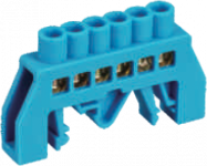 Шинка нулевая латунная универсальная 6х9мм 6 отв. Цвет синий