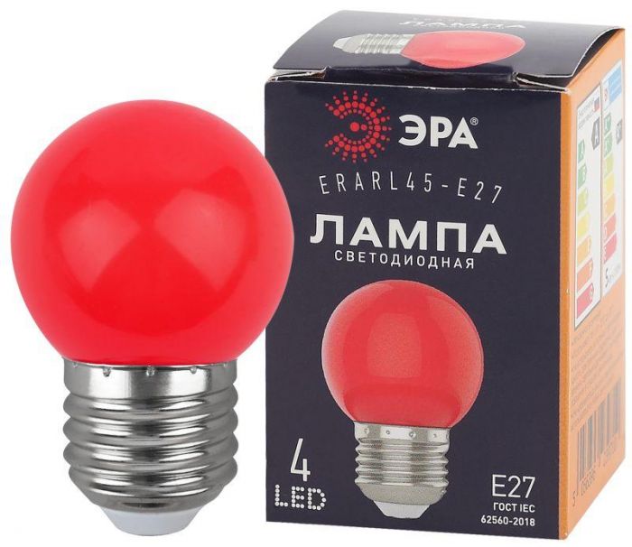 Лампа светодиодная ERARL45-E27 P45 1Вт шар красн. E27 4SMD для белт-лайт ЭРА Б0049575