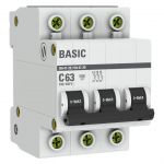 Выключатель автоматический модульный 3п C 63А 4.5кА ВА 47-29 Basic EKF mcb4729-3-63C Выключатель автоматический модульный 3п C 63А 4.5кА ВА 47-29 Basic EKF mcb4729-3-63C